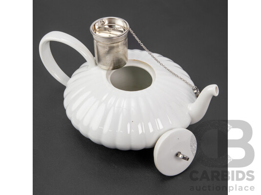 Boxed Georg Jensen Bernadotte Collection Porcelain and Stainless Steel Teapot