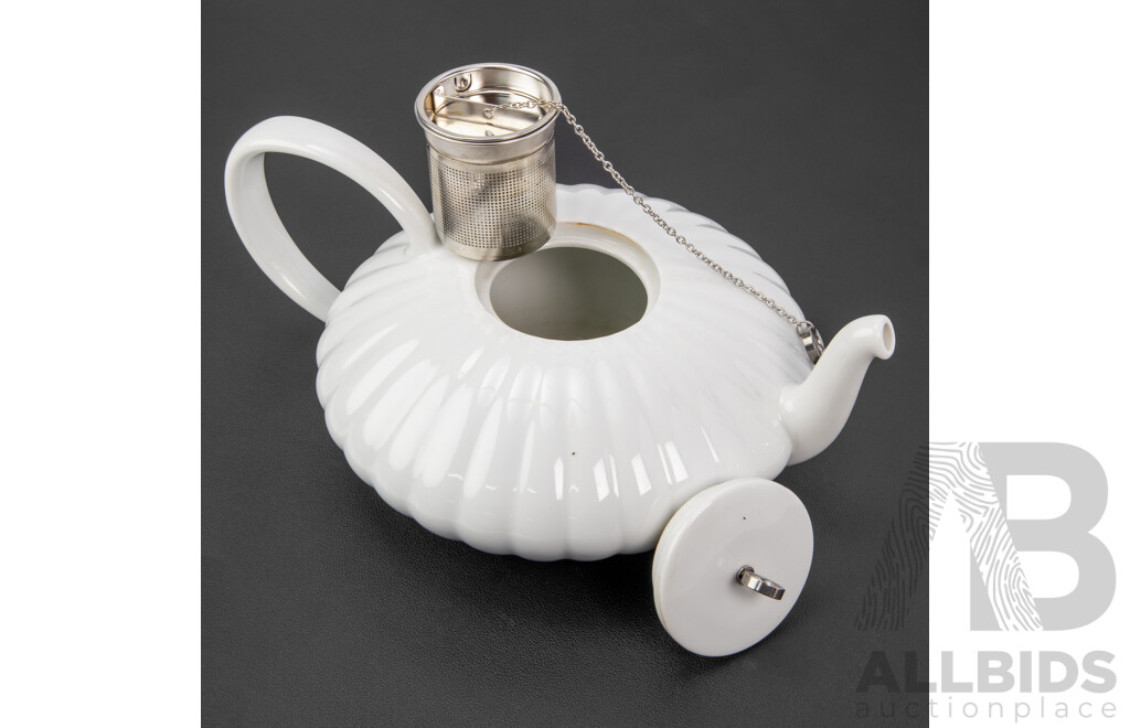 Boxed Georg Jensen Bernadotte Collection Porcelain and Stainless Steel Teapot