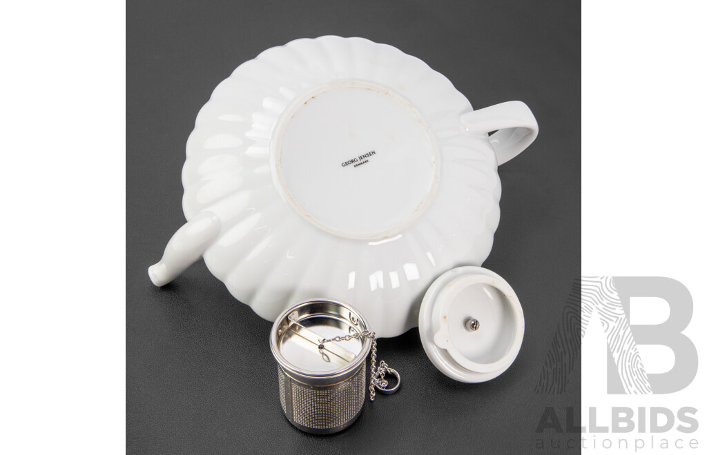Boxed Georg Jensen Bernadotte Collection Porcelain and Stainless Steel Teapot