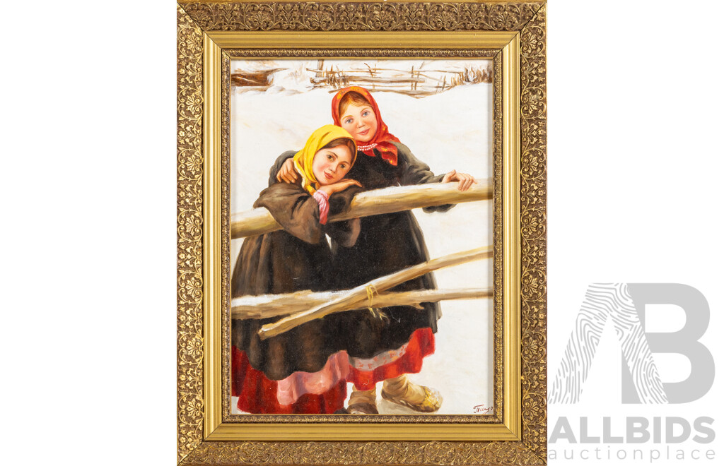 Artist Unknown (20th Century, Russian), Friends - The Secret Keepers, Original Oil on Canvas, 50H x 40W cm (frame)