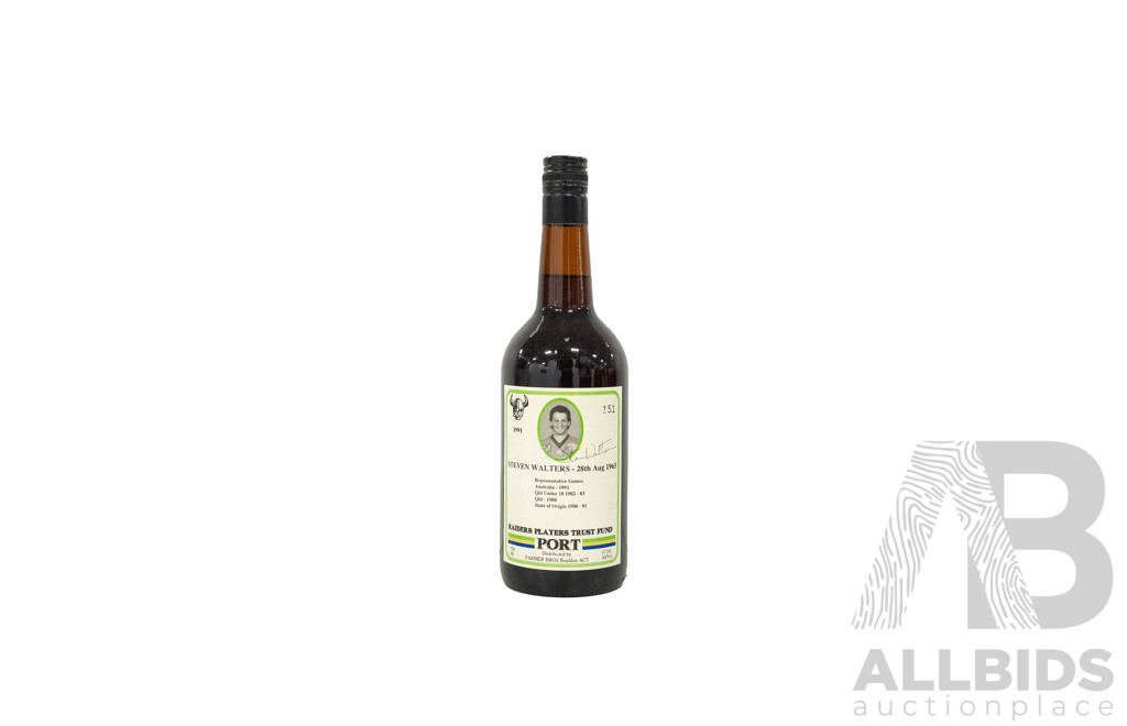 8 X 1991 Canberra Raiders Players Trust Fund Port 750ml Bottles - Personally Signed by Raiders Legends