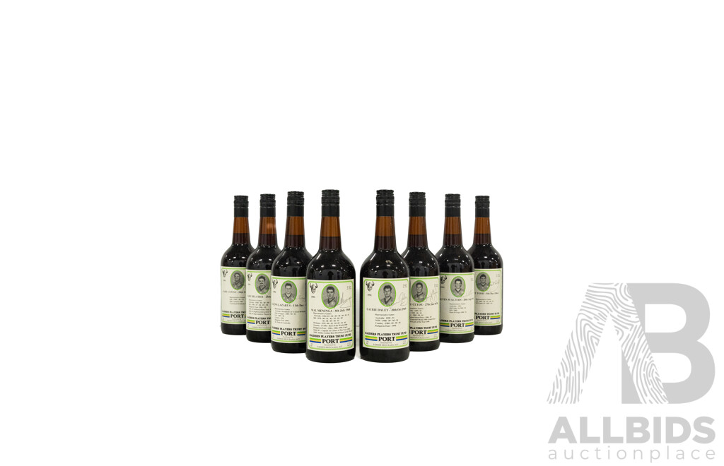 8 X 1991 Canberra Raiders Players Trust Fund Port 750ml Bottles - Personally Signed by Raiders Legends