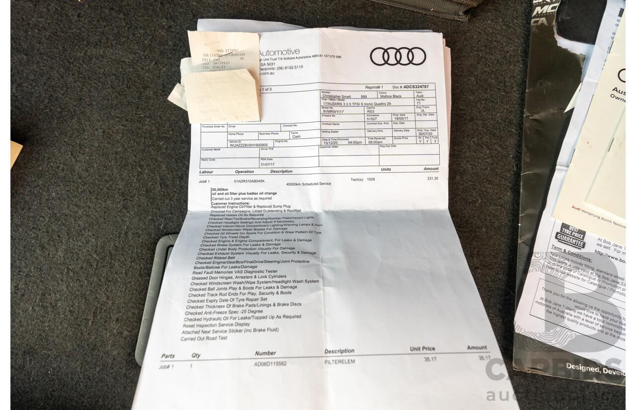 8/2017 Audi RS3 Quattro (AWD) 8V 4d Sedan Mythos Black Turbo 2.5L - Modified Stage 2