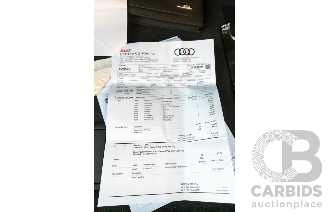 8/2017 Audi RS3 Quattro (AWD) 8V 4d Sedan Mythos Black Turbo 2.5L - Modified Stage 2