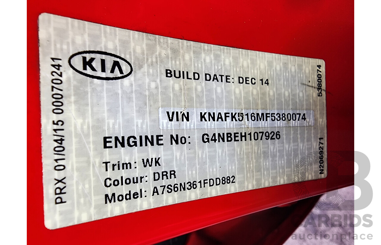 7/2014 Kia Cerato S Premium YD MY15 5d Hatchback Red 1.8L