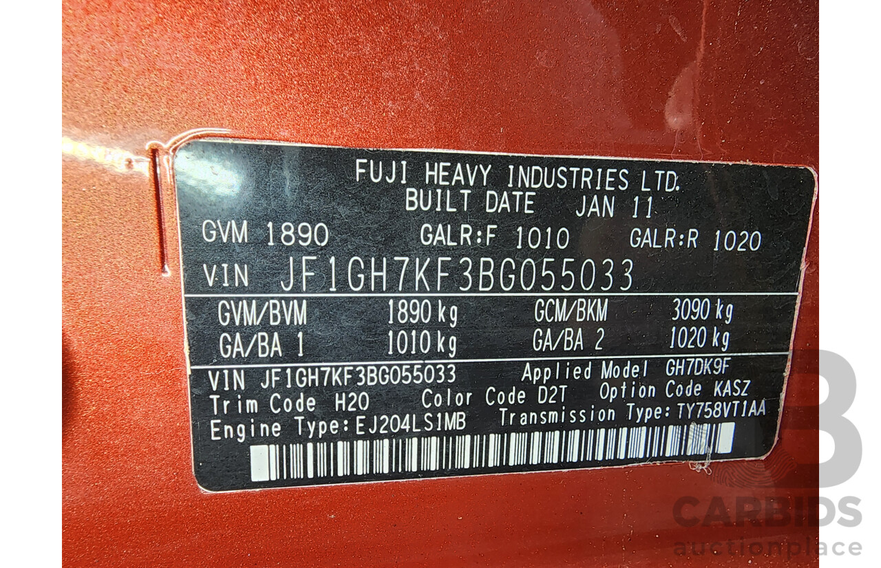 3/2011 Subaru Impreza XV (awd) MY11 5d Hatchback Red 2.0L