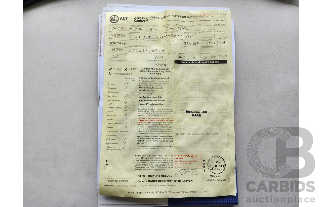 3/2011 Subaru Impreza XV (awd) MY11 5d Hatchback Red 2.0L