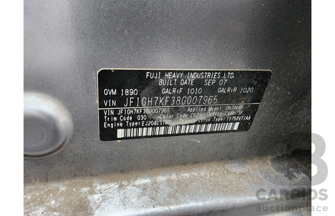 11/2007 Subaru Impreza R (awd) MY08 5d Hatchback Silver 2.0L