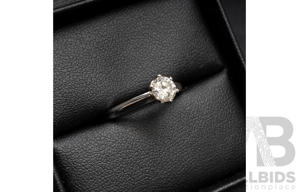 18ct White Gold & Diamond Solitaire Engagement Ring with Valuation - Size P