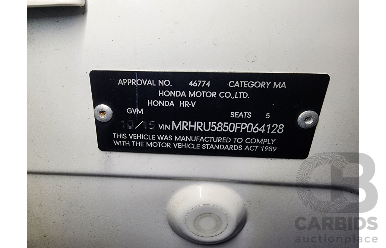 10/2015 Honda Hr-V Vti-S  4d Wagon White 1.8L