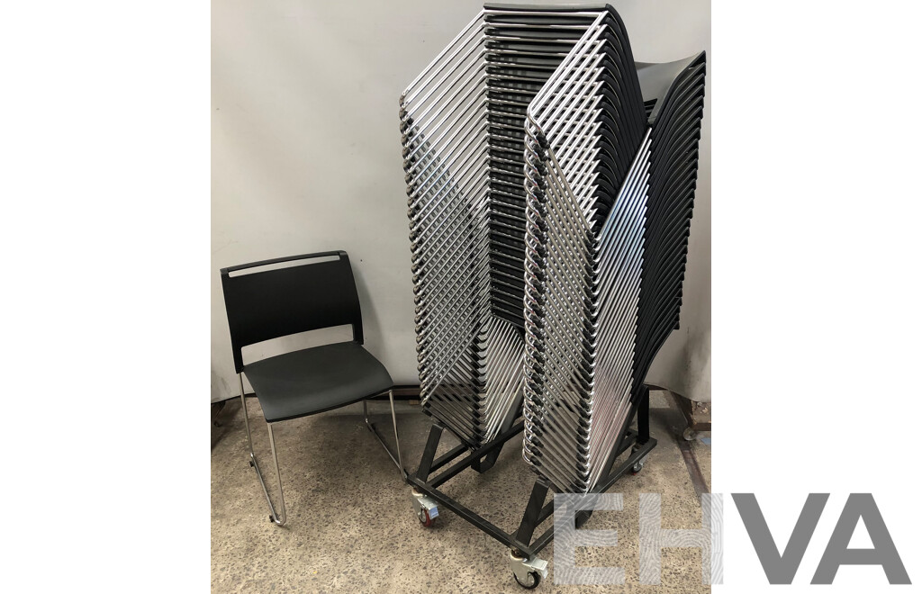 Axona Aichi Sled Base Chairs - Lot of 30 and Axona Aichi Chair Trolley