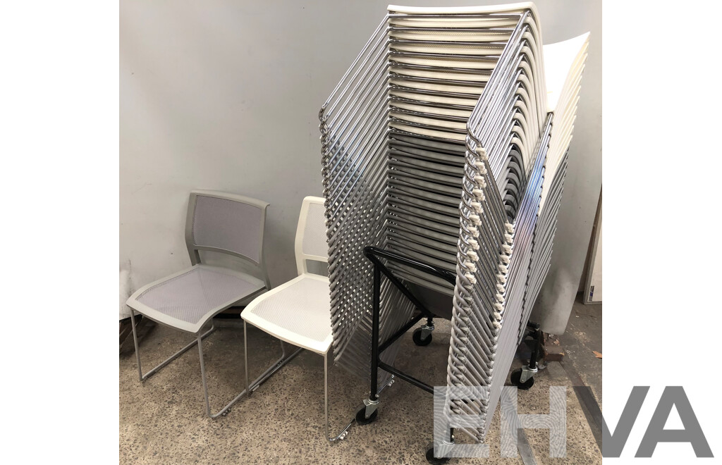Axona Aichi Sled Base Chairs - Lot of 29 and Axona Aichi Tipo Chair Trolley