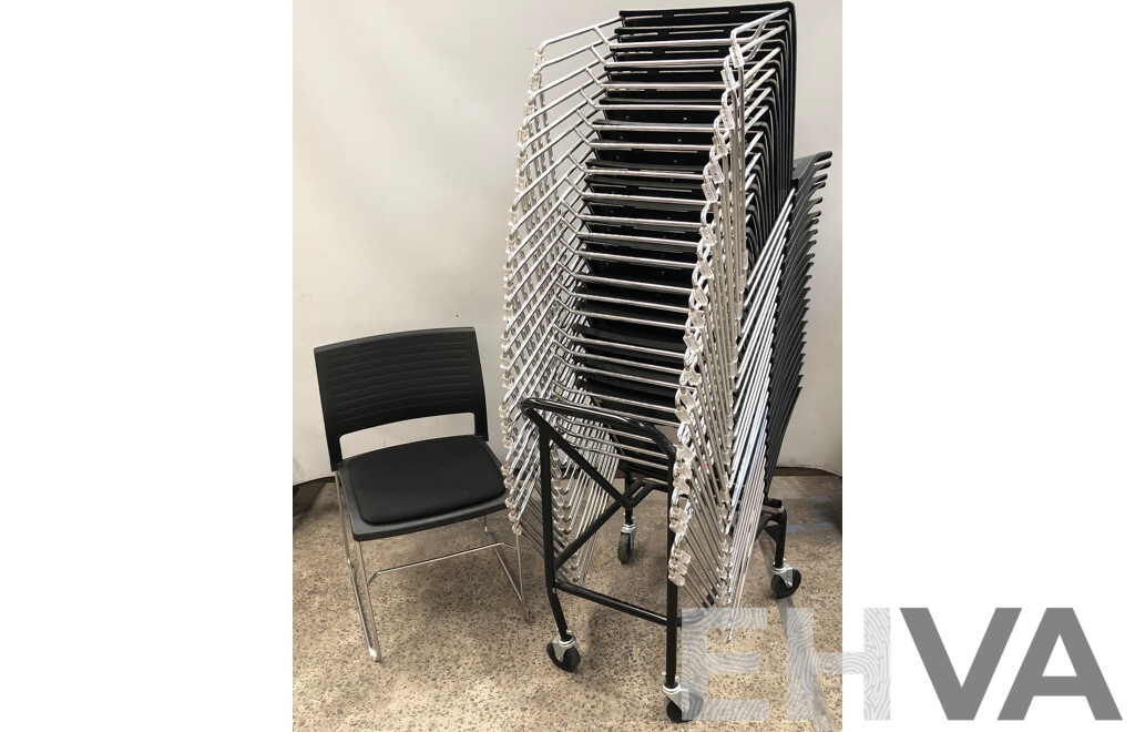 Axona Aichi Sled Base Chairs - Lot of 28 and Axona Aichi Tipo Chair Trolley