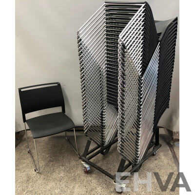 Axona Aichi Sled Base Chairs - Lot of 30 and Axona Aichi Chair Trolley