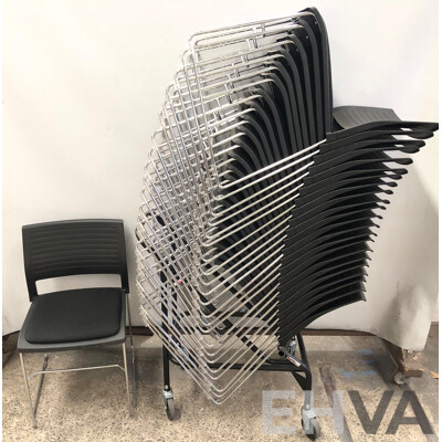 Axona Aichi Sled Base Chairs - Lot of 28 and Axona Aichi Tipo Chair Trolley