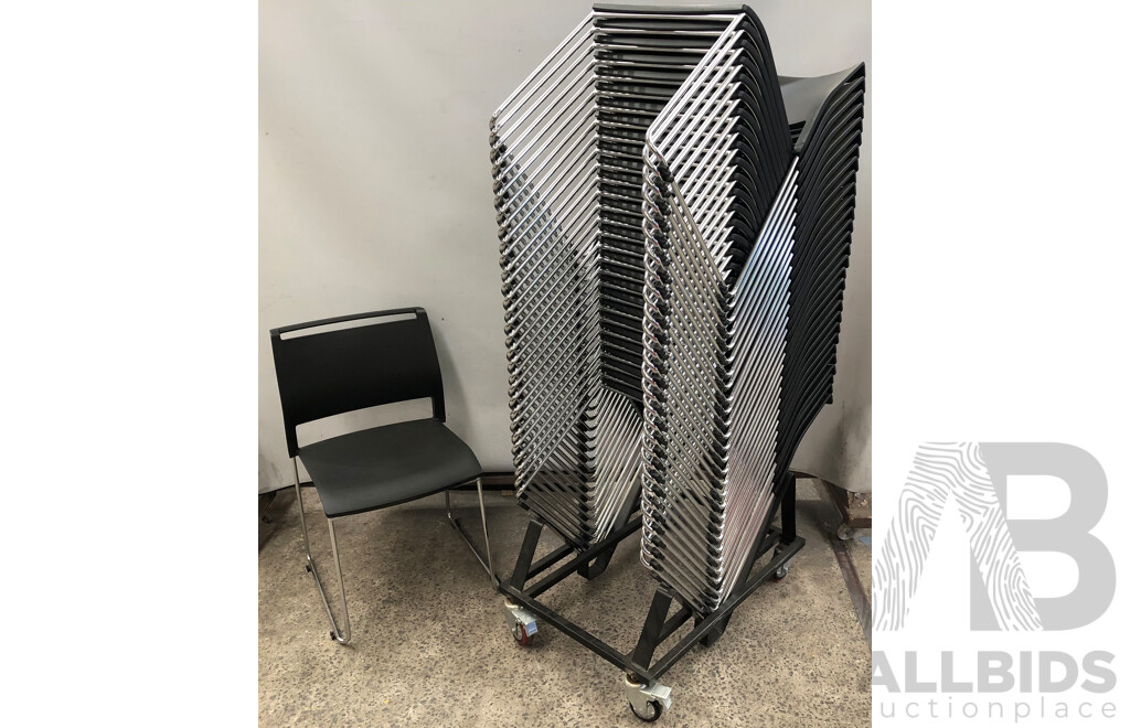 Axona Aichi Sled Base Chairs - Lot of 30 and Axona Aichi Chair Trolley