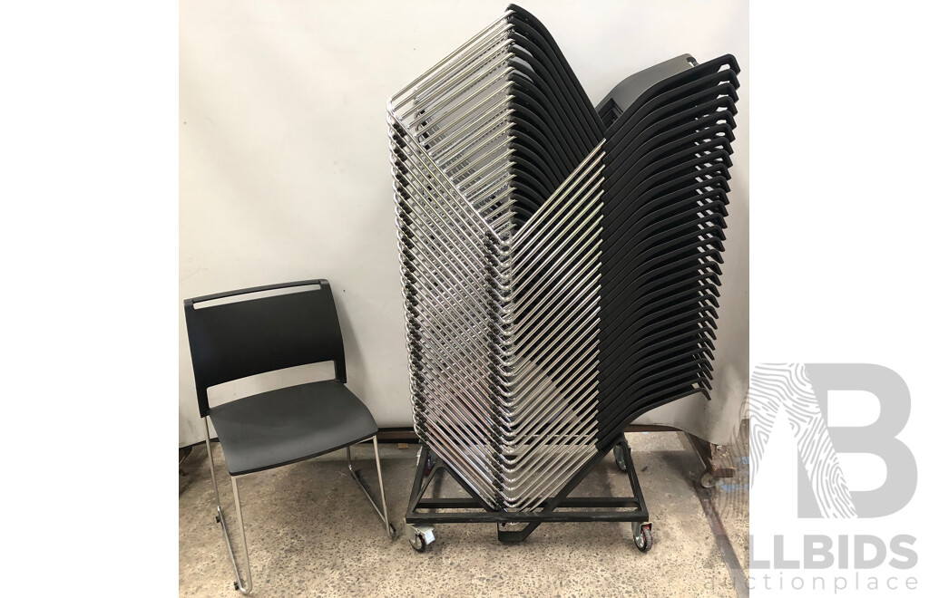 Axona Aichi Sled Base Chairs - Lot of 30 and Axona Aichi Chair Trolley
