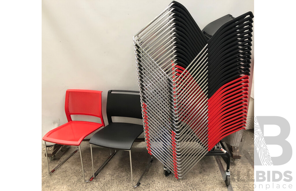 Axona Aichi Sled Base Chairs - Lot of 31 and Axona Aichi Tipo Chair Trolley