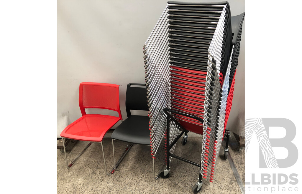 Axona Aichi Sled Base Chairs - Lot of 31 and Axona Aichi Tipo Chair Trolley