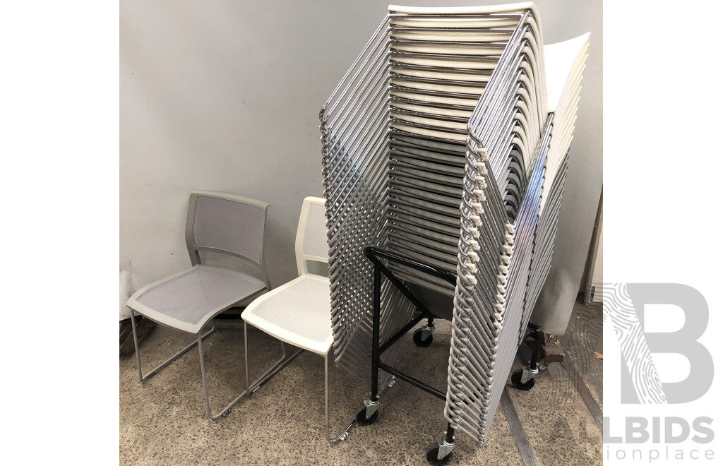 Axona Aichi Sled Base Chairs - Lot of 29 and Axona Aichi Tipo Chair Trolley