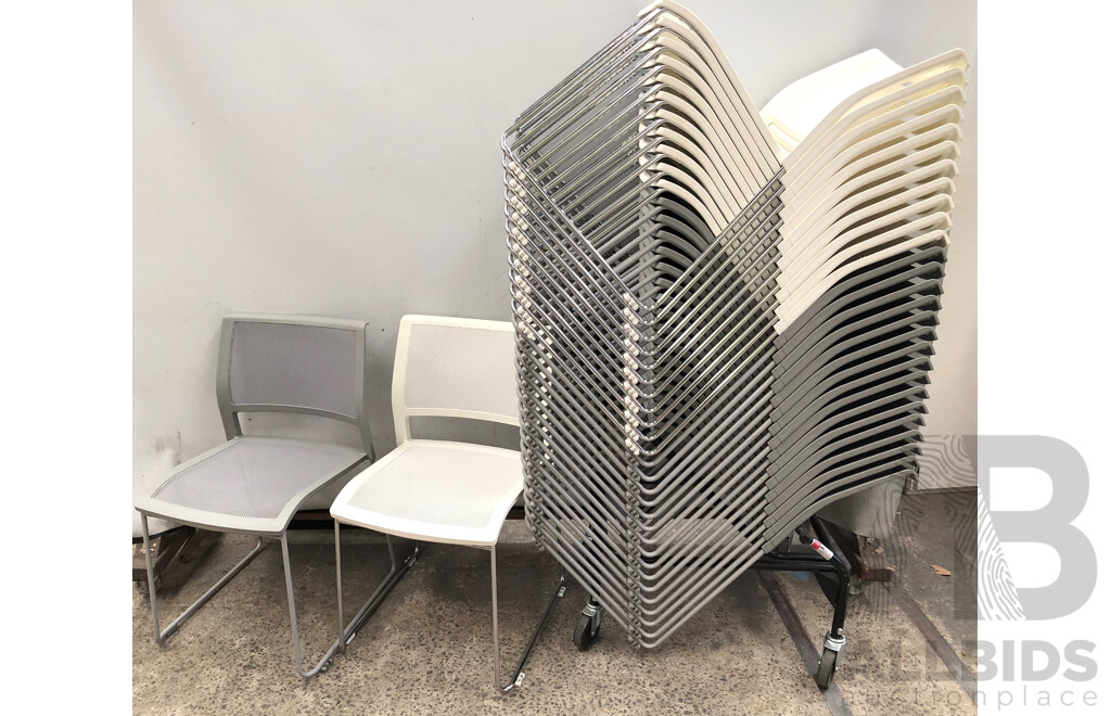Axona Aichi Sled Base Chairs - Lot of 29 and Axona Aichi Tipo Chair Trolley