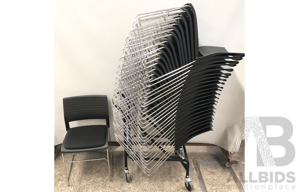 Axona Aichi Sled Base Chairs - Lot of 23 and Axona Aichi Tipo Chair Trolley