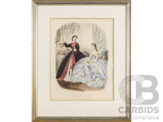 1661997 · La Mode Illustree, Bureaux Du Journal 56 Rue Jacob, Paris, Pair of Hand Painted Fashion Lithographs (mid-late 1890s), 47H x 38W cm (frames) (2)