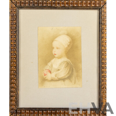 Trio of Antique Portraits - Bromide Photograph of Regal British Man in Civil Court Dress, Oil on Paper Young Girl & Sketch of Baby in Bonnet, 47H x 32W cm (largest frame)(3)