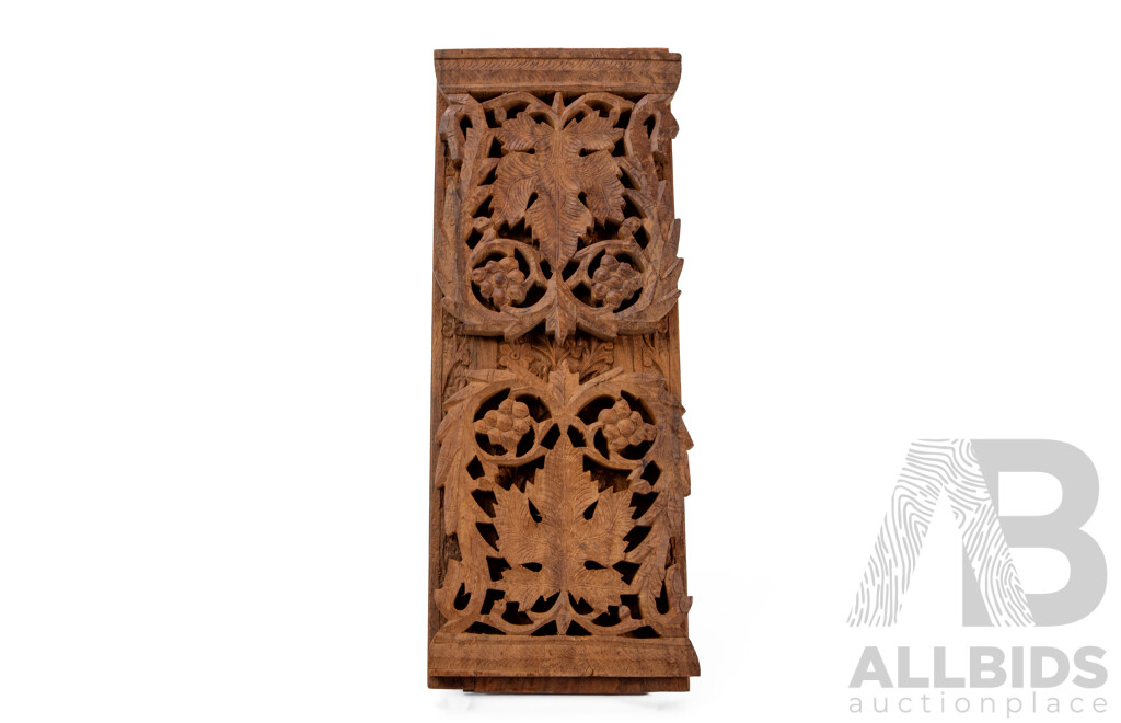 Vintage Heavily Carved Indian Hardwood Sliding Book Shelf