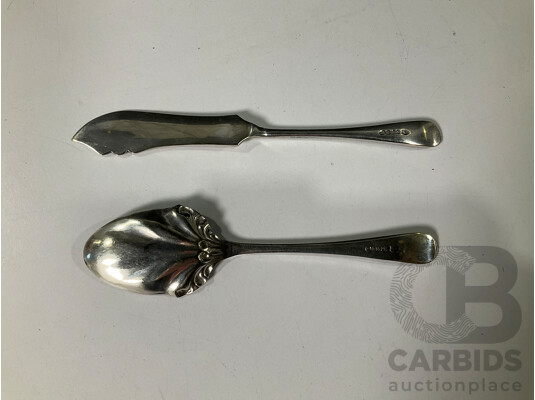 Set of Sliver Plated Butter Knife and Jam Spoon - William Davenport and Son