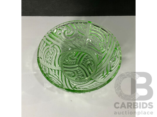 Green Depression Crystal Glass Fruit Bowl