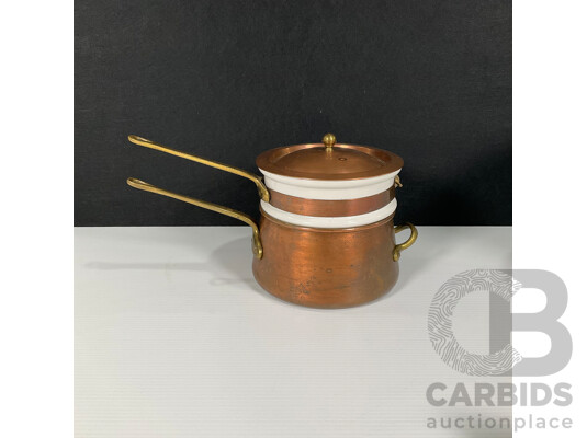 Vintage Hand Mincer, Aluminium Washing Dish and Copper Saucepan with Ceramic Pot Insert