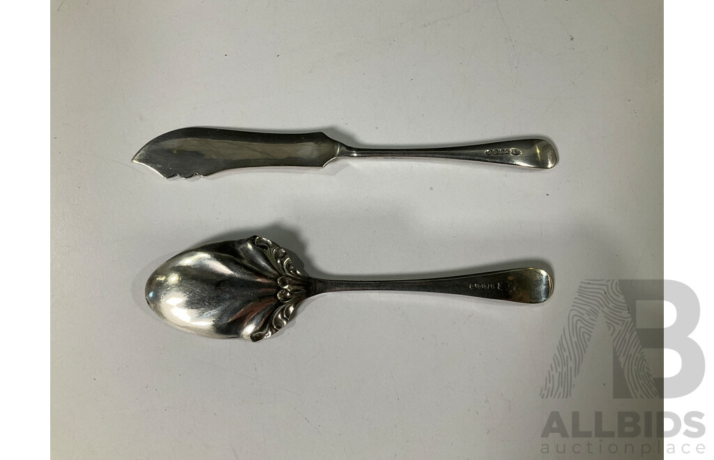 Set of Sliver Plated Butter Knife and Jam Spoon - William Davenport and Son