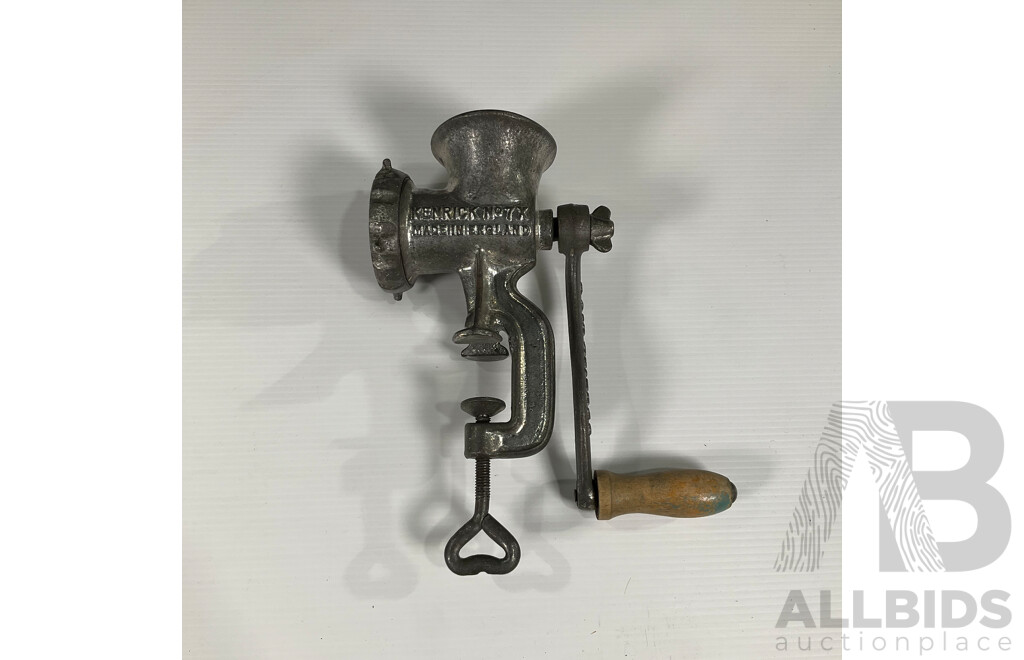 Vintage Hand Mincer, Aluminium Washing Dish and Copper Saucepan with Ceramic Pot Insert