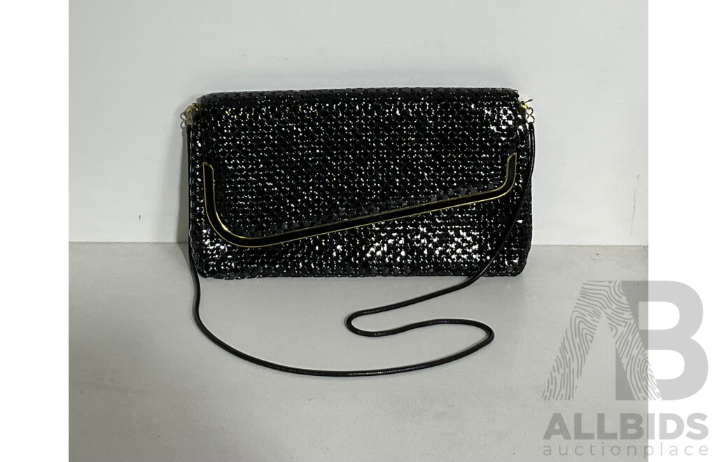 Black Strandbags Evening Metal Mesh Purse with Metal Shoulder Strap