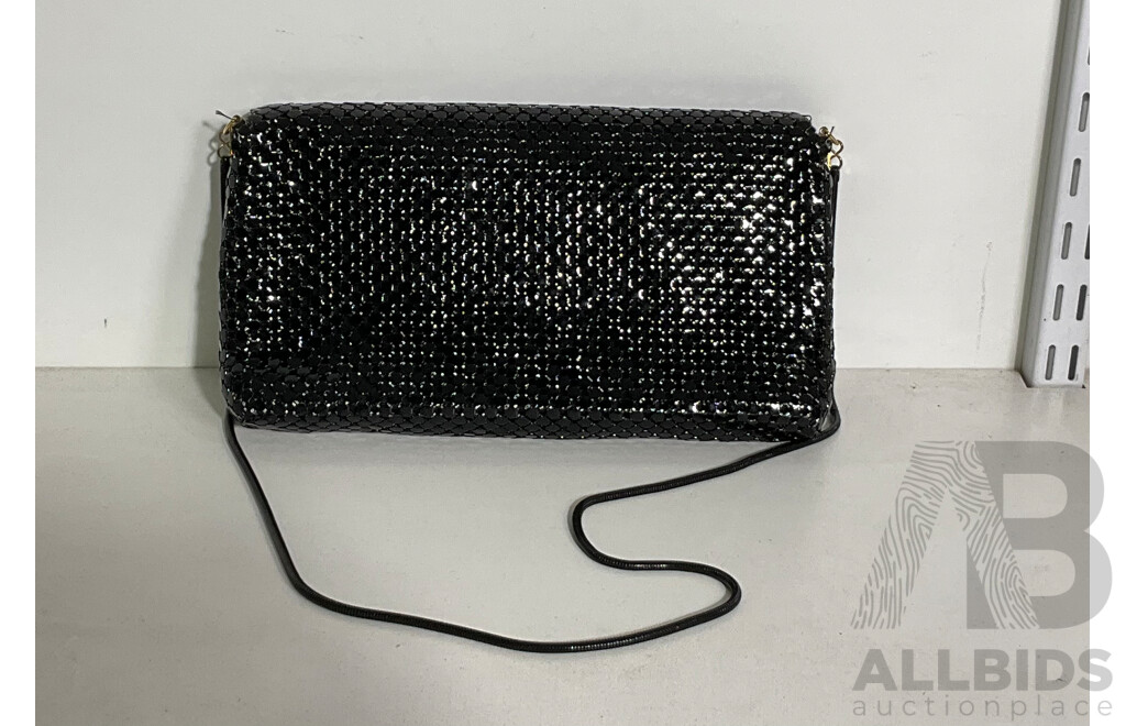 Black Strandbags Evening Metal Mesh Purse with Metal Shoulder Strap
