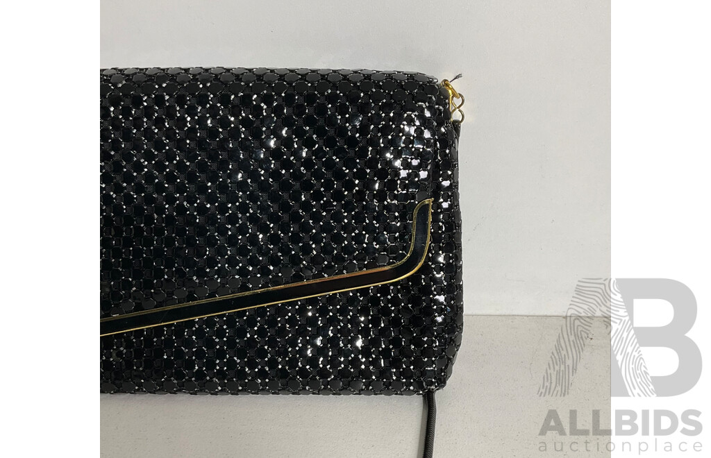 Black Strandbags Evening Metal Mesh Purse with Metal Shoulder Strap