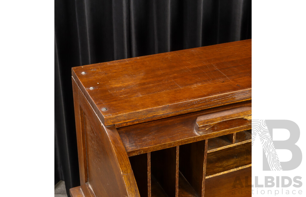 Vintage Oak Twin Pedestal Roll Top Desk