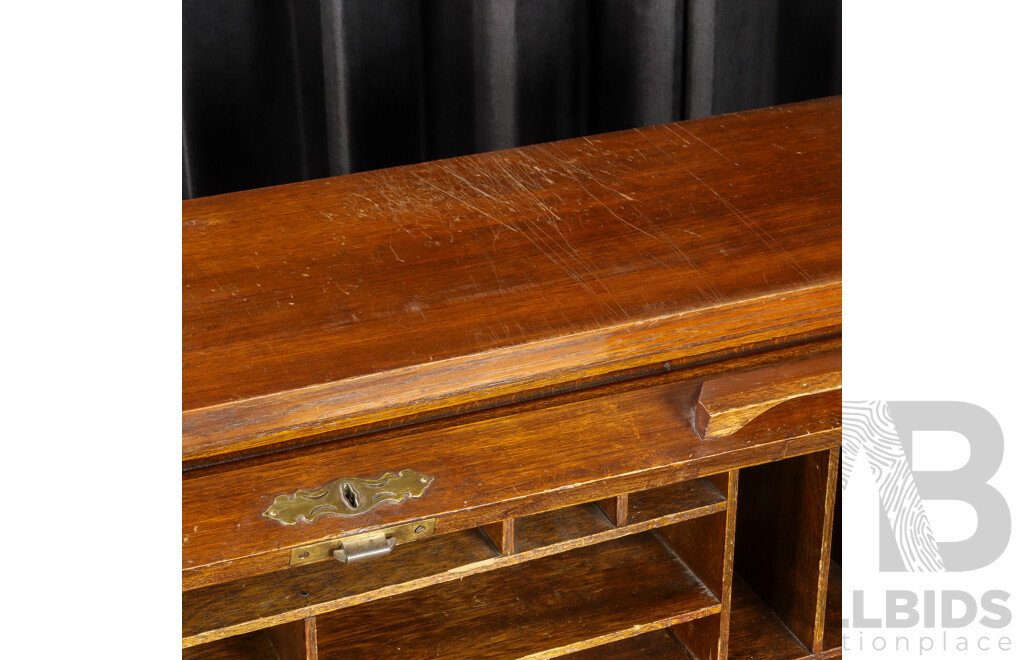 Vintage Oak Twin Pedestal Roll Top Desk