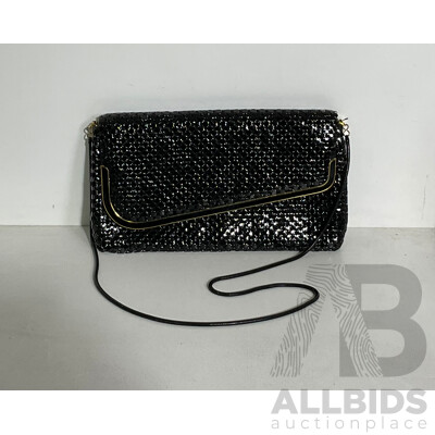 Black Strandbags Evening Metal Mesh Purse with Metal Shoulder Strap