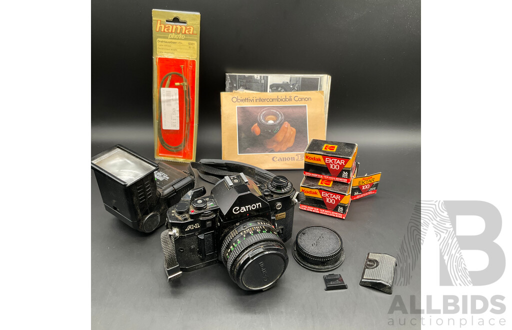Vintage CANON A-1SLR Film Camera and Accessories