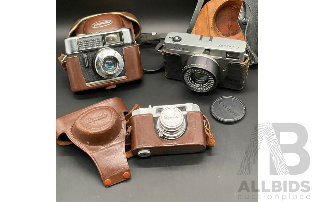 Vintage Film Cameras, Including VOIGTLANDER, CANON Canonet and SKYMASTER - Lot of 3