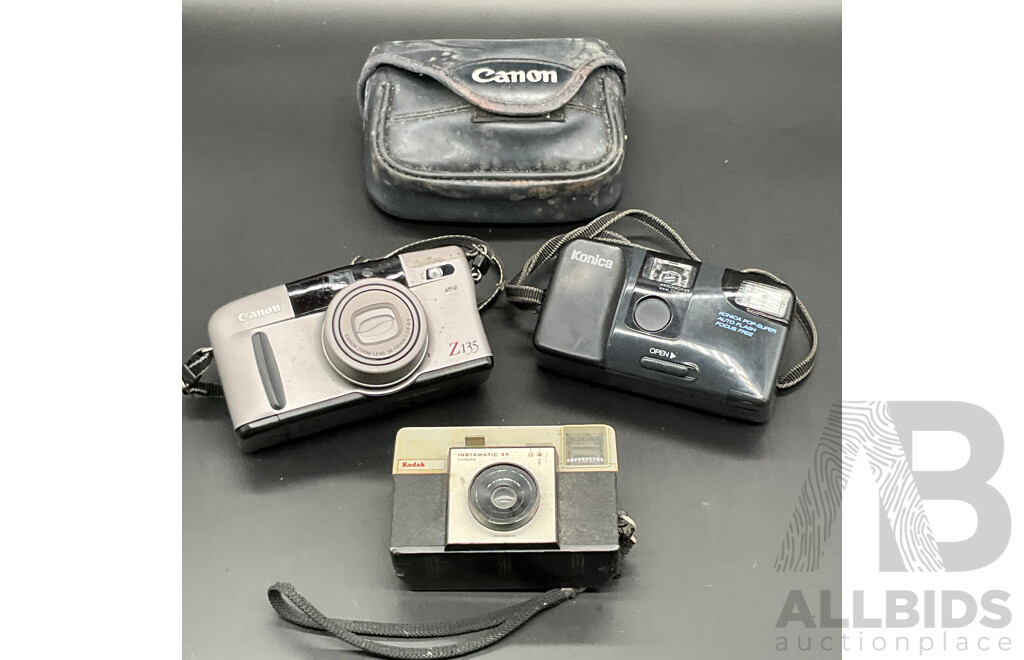 Vintage Cameras, Including CANON, KONICA and KODAK - Lot of 3
