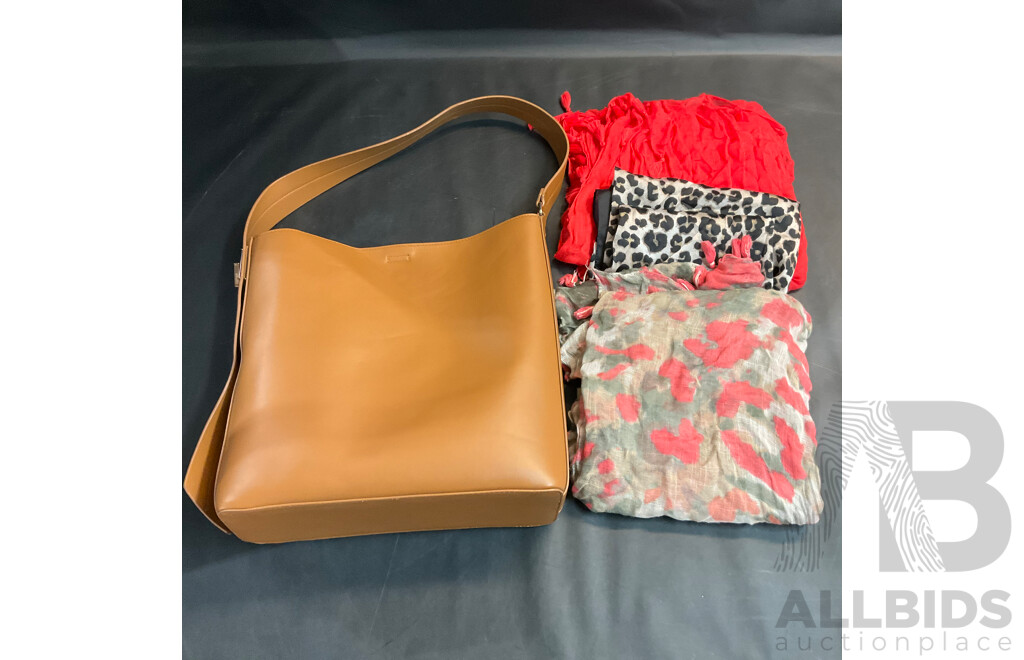 Seed Trim Tote Bag in Toffee & Three Women Neck or Head Scarfs