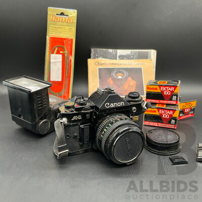 Vintage CANON A-1SLR Film Camera and Accessories