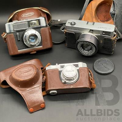 Vintage Film Cameras, Including VOIGTLANDER, CANON Canonet and SKYMASTER - Lot of 3