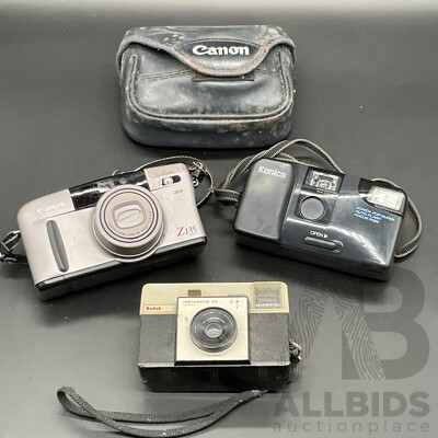 Vintage Cameras, Including CANON, KONICA and KODAK - Lot of 3