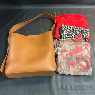 Seed Trim Tote Bag in Toffee & Three Women Neck or Head Scarfs