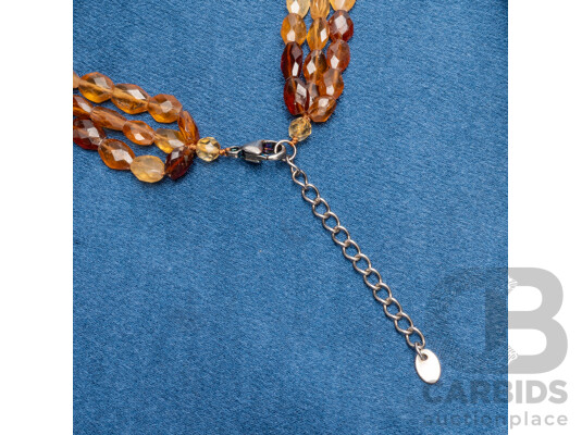Vintage Golden Yellow, Cognac & Warm Brown Three Strand Quartz Necklace