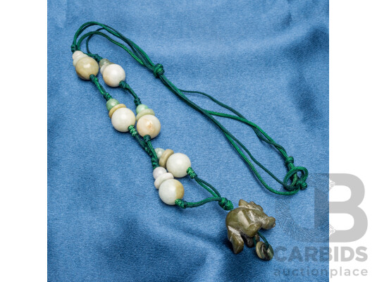 Chinese Dark & Light Jadeite Synthetic Cotton Necklace